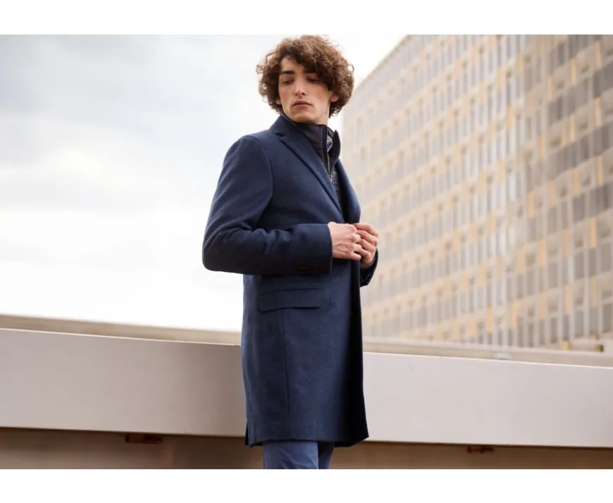 Abrigo de invierno de cachemira y lana para hombre Espiga Azul Oscuro Honoré Ii-Bexley Store