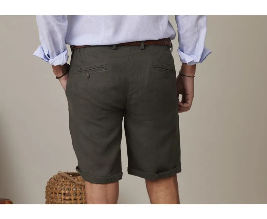 Bermudas lino hombre Aceituna oscura Borys-Bexley New