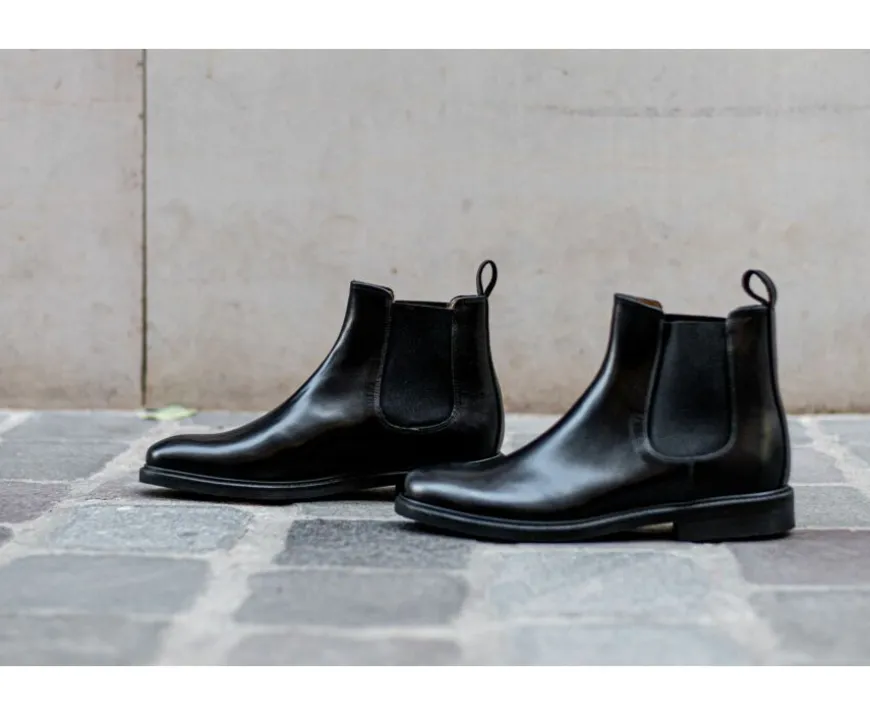 Botines chelsea de cuero pull up para hombre Negro Fangler Gomme City-Bexley Fashion