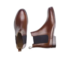 Botines de hombre en castaño patinado con suela de cuero y goma de caucho Dovon Patin-Bexley Sale