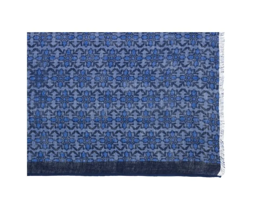 Bufanda de algodón y lino Motivo Azul y Índigo-Bexley Shop