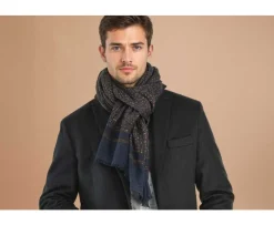Bufanda de lana Azul marino estampado Leonado y Gris-Bexley Cheap