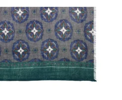 Bufanda de Lana Caqui motivo azul indigo y verde-Bexley Fashion