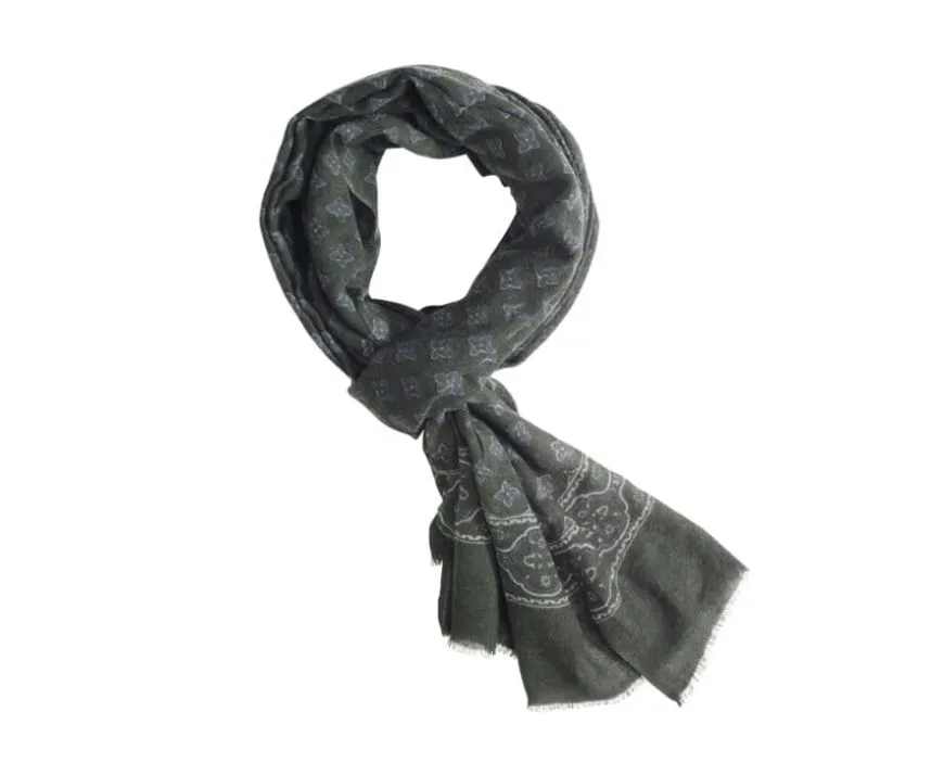 Bufanda de lana Verde Patrón gris-Bexley Outlet