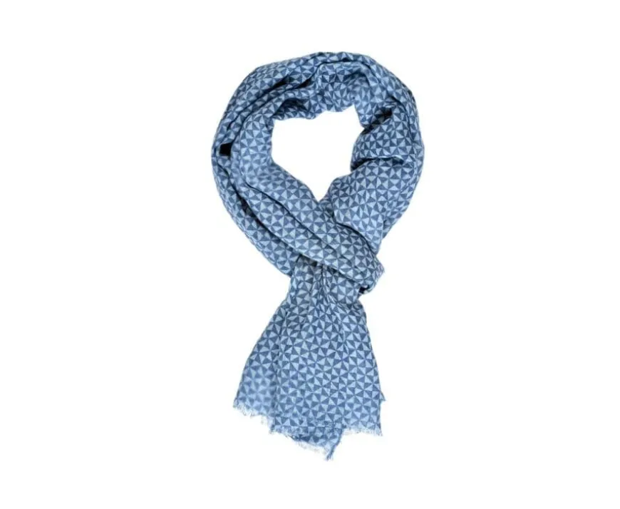Bufanda de lino de algodón Azul con estampado de triángulos celeste Chèche Lin Coton Ii-Bexley Cheap
