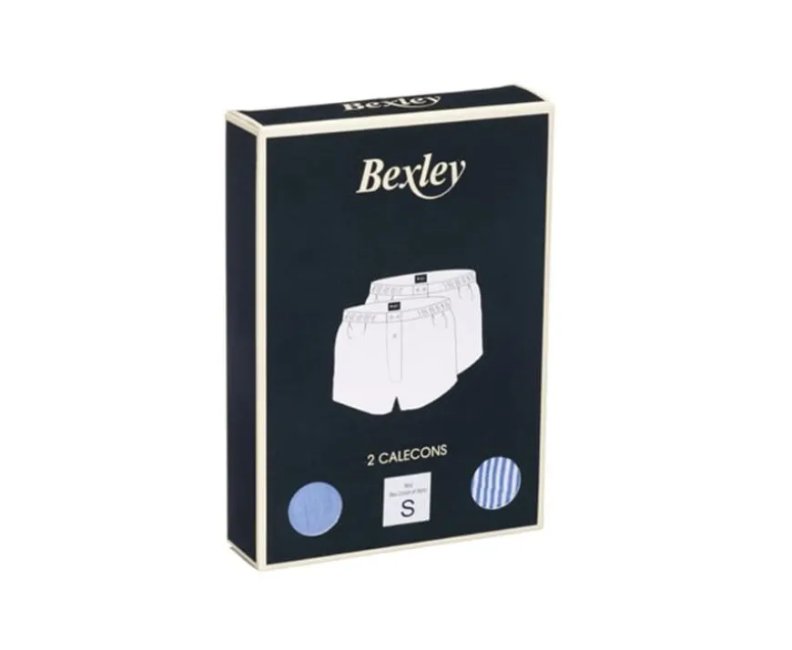 Caja de 2 calzoncillos para hombre Azul liso/ Azul océano y rayas blancas Elon-Bexley Fashion