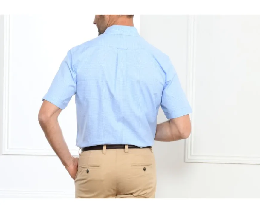Camisa Azul con finos cuadros blancos - Bolsillo Clayn Mc-Bexley Flash Sale