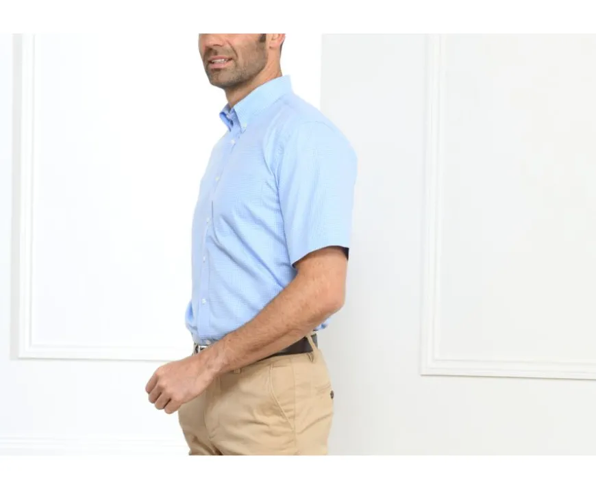 Camisa Azul con finos cuadros blancos - Bolsillo Clayn Mc-Bexley Flash Sale