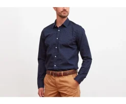 Camisa Azul marino con motivo coñac Léonce-Bexley Best
