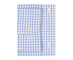 Camisa blanca con cuadros azules - Cuello americano Grayson-Bexley Clearance