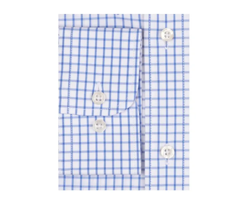 Camisa blanca con cuadros azules - Cuello americano Grayson-Bexley Clearance