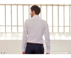 Camisa blanca con cuadros azules - Cuello francés Sergius-Bexley Cheap