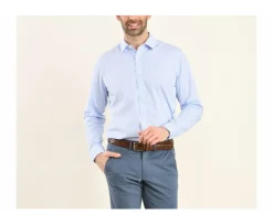 Camisa blanca con cuadros celestes - Cuello francés Alfiero-Bexley Clearance