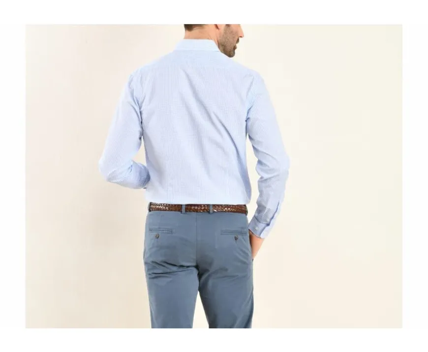 Camisa blanca con cuadros celestes - Cuello francés Alfiero-Bexley Clearance