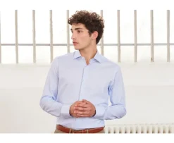 Camisa blanca con pequeños cuadros azules Salvatore-Bexley Store