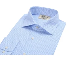 Camisa blanca con pequeños cuadros azules Salvatore-Bexley Store