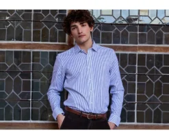 Camisa blanca con rayas azules Léonel-Bexley Clearance