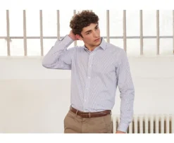 Camisa blanca con rayas azules oscuras Geoffroy-Bexley Fashion