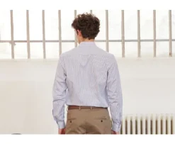 Camisa blanca con rayas azules oscuras Geoffroy-Bexley Fashion