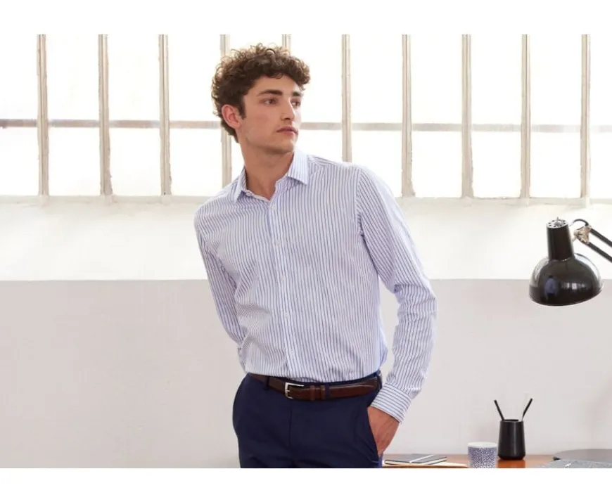 Camisa blanca con rayas azules Léonel-Bexley Flash Sale