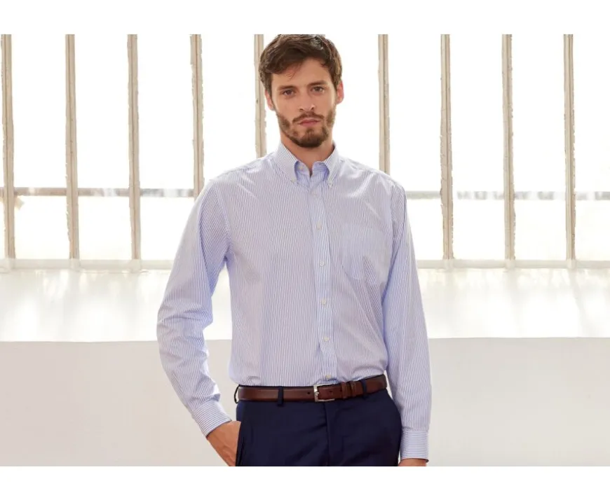 Camisa blanca de rayas azules con bolsillo en el pecho Broderick-Bexley New
