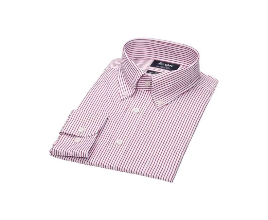 Camisa blanca de rayas rojos con bolsillo en el pecho Broderick-Bexley Discount