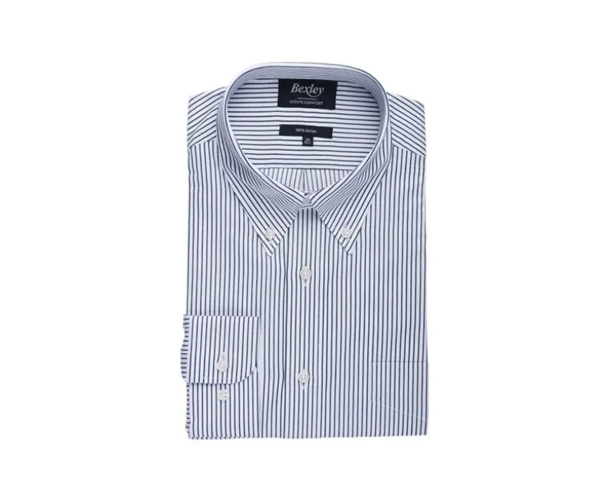 Camisa blanca de rayas verdes con bolsillo en el pecho Broderick-Bexley Store