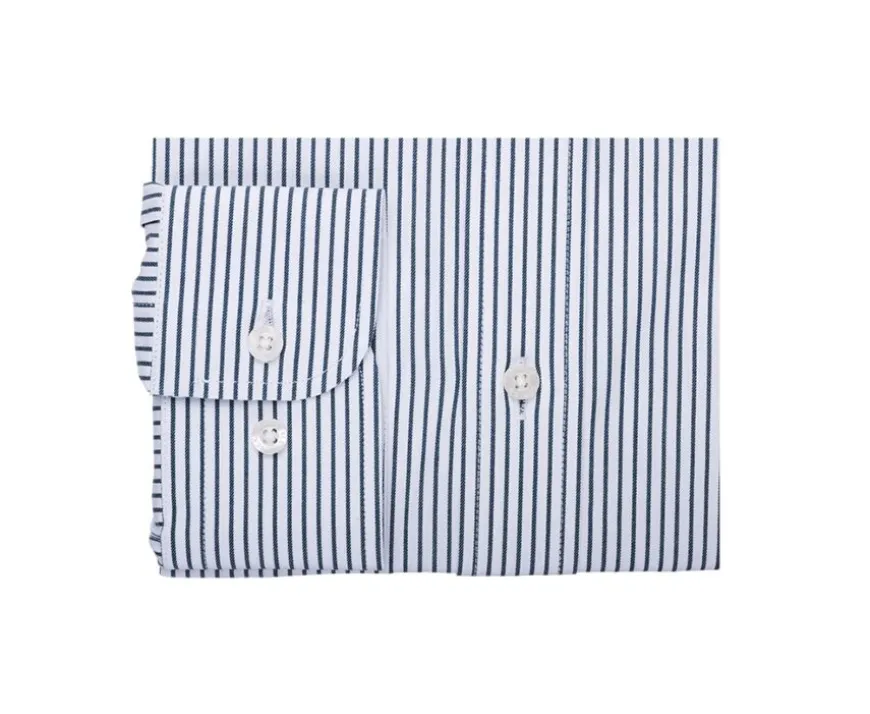Camisa blanca de rayas verdes con bolsillo en el pecho Broderick-Bexley Store