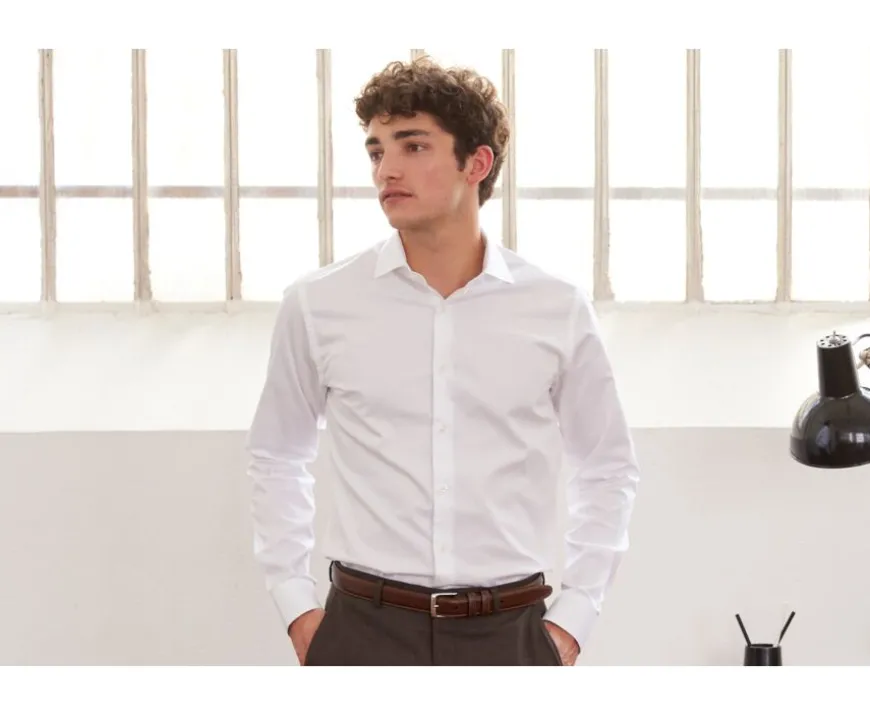 Camisa blanca de sarga de algodón de doble hilo Giorgio-Bexley New
