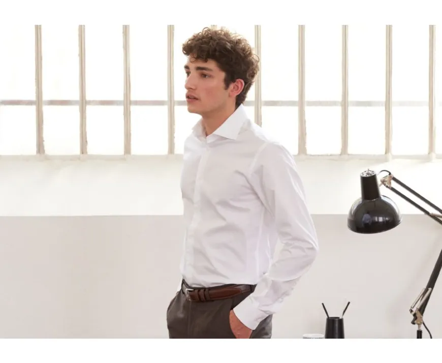Camisa blanca de sarga de algodón de doble hilo Giorgio-Bexley New