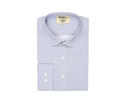 Camisa blanca estampada con motivos azules - Cuello francés Beranger-Bexley Sale