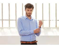 Camisa Celeste 100% algodón - Cuello francés Maxime Classic-Bexley Hot