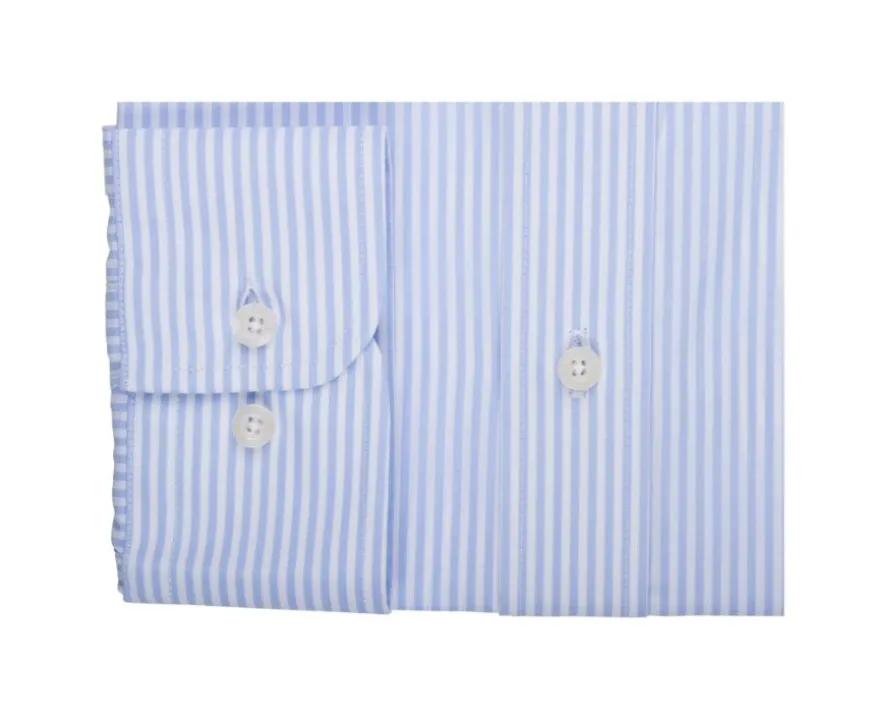 Camisa de algodón a rayas Azul Claro y Blanco - Cuello americano Marlon-Bexley Cheap