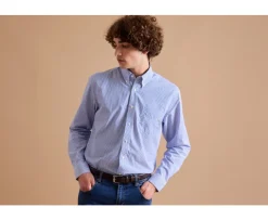 Camisa de algodón a rayas azules - Cuello americano Marlon-Bexley Sale