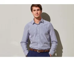 Camisa de algodón a rayas Azul marino y Blanco Maximilien-Bexley Clearance