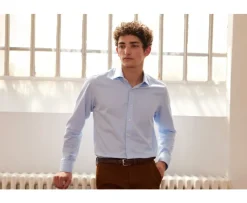 Camisa de algodón azul claro Giorgio-Bexley Flash Sale
