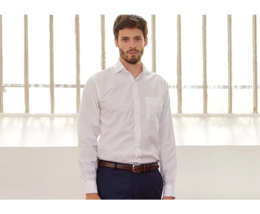 Camisa de algodón blanca - Bolsillo en el pecho Alberto Ii Classic-Bexley Flash Sale