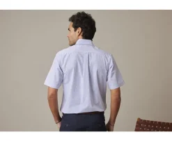 Camisa de algodón blanca con pequeños cuadros Azul océano Tim Mc-Bexley Fashion