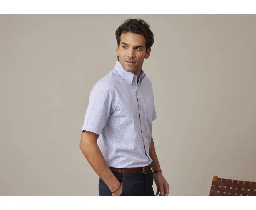 Camisa de algodón blanca con pequeños cuadros Azul océano Tim Mc-Bexley Fashion