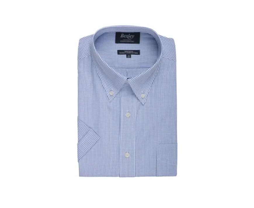 Camisa de algodón blanca con pequeños cuadros Azul océano Tim Mc-Bexley Fashion