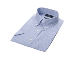 Camisa de algodón blanca con pequeños cuadros Azul océano Tim Mc-Bexley Fashion