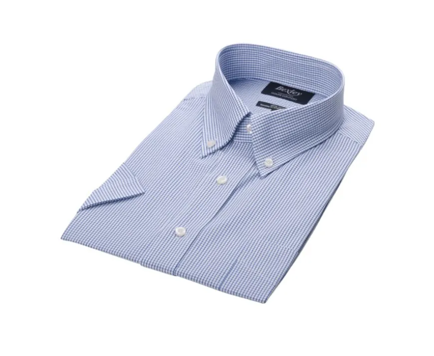 Camisa de algodón blanca con pequeños cuadros Azul océano Tim Mc-Bexley Fashion