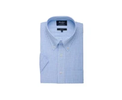 Camisa de algodón blanca con pequeños cuadros Azul claro Glenn Mc-Bexley Clearance