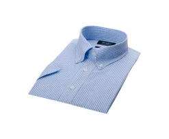 Camisa de algodón blanca con pequeños cuadros Azul claro Glenn Mc-Bexley Clearance