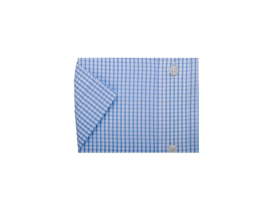 Camisa de algodón blanca con pequeños cuadros Azul claro Glenn Mc-Bexley Clearance