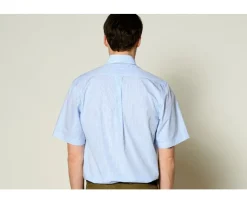 Camisa de algodón blanca con pequeños cuadros Azul claro Glenn Mc-Bexley Clearance