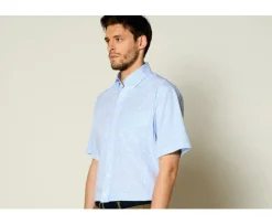 Camisa de algodón blanca con pequeños cuadros Azul claro Glenn Mc-Bexley Clearance