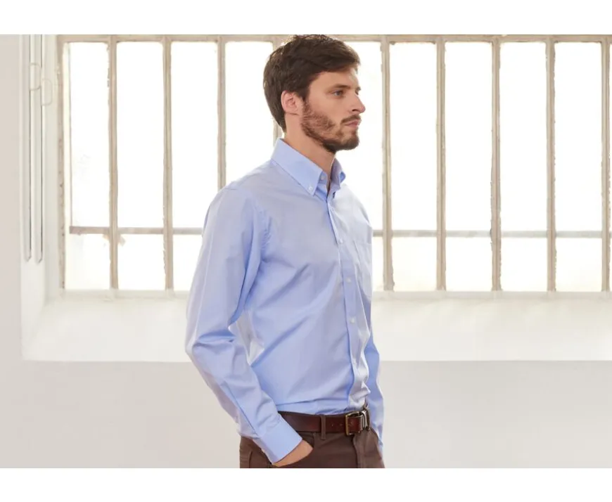 Camisa de algodón celeste - Cuello americano Tommy-Bexley Online