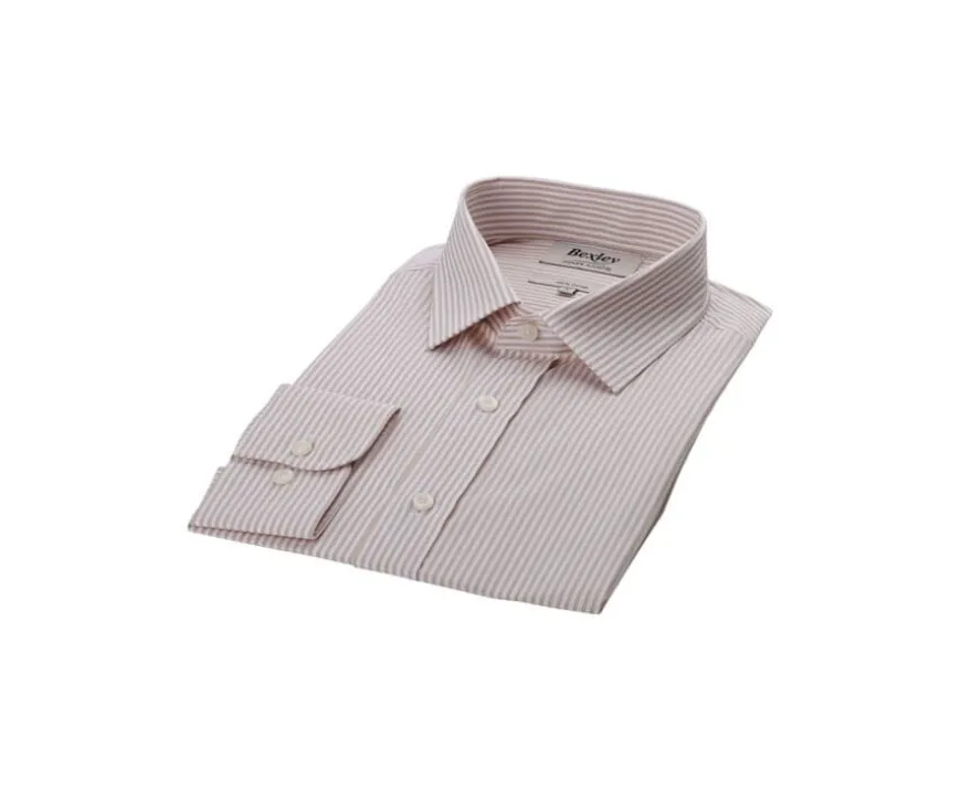 Camisa de algodón rayas Beis y Blanco Maximilien-Bexley Outlet