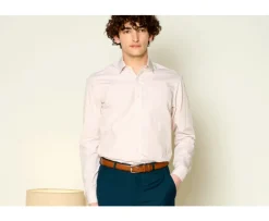 Camisa de algodón rayas Beis y Blanco Maximilien-Bexley Outlet